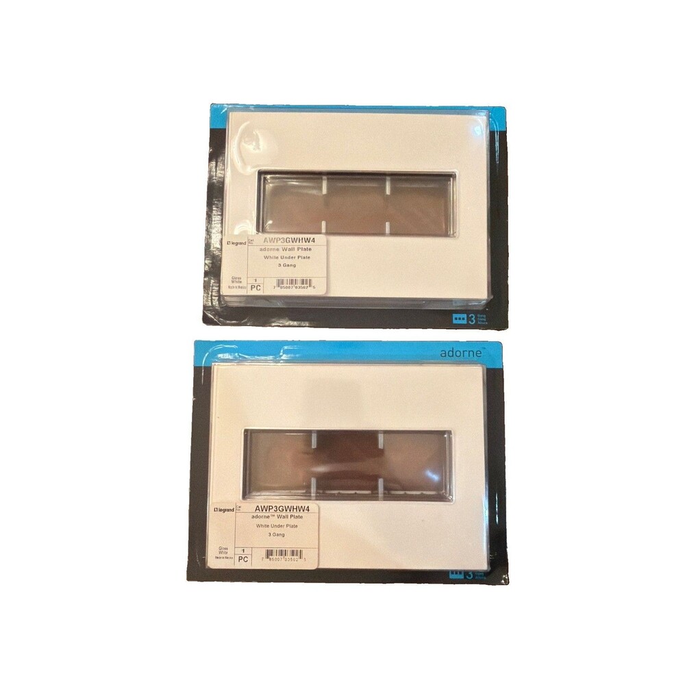 Lot of 2 Legrand Adorne 3-Gang Gloss White Screwless Wall Plates New in Package